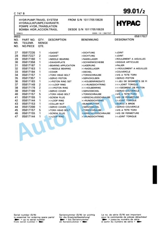 Hypac C 747 B Vibratory Double Drum Compactor Spare Parts Catalogue 00810994 4 Hypac C 747 B Vibratory Double Drum Compactor Spare Parts Catalogue 00810994-4