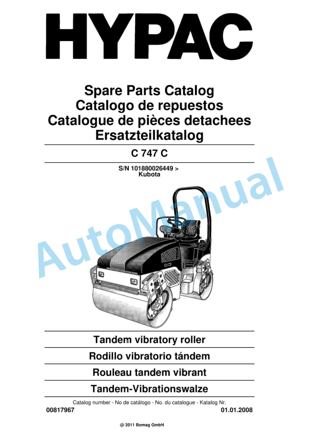 Hypac C 747 C Tandem Vibratory Roller Spare Parts Catalogue 00817967