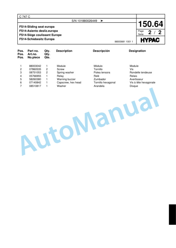 Hypac C 747 C Tandem Vibratory Roller Spare Parts Catalogue 00817967 5 Hypac C 747 C Tandem Vibratory Roller Spare Parts Catalogue 00817967-5
