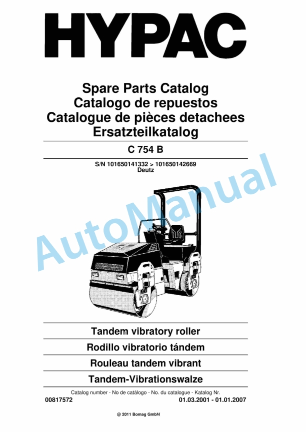Hypac C 754 B Tandem Vibratory Roller Spare Parts Catalogue 00817572