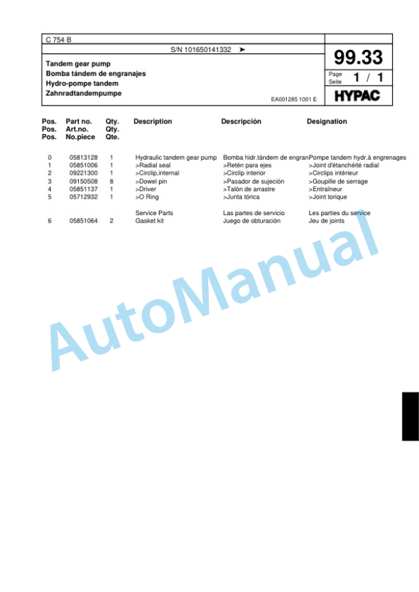 Hypac C 754 B Tandem Vibratory Roller Spare Parts Catalogue 00817572 4 Hypac C 754 B Tandem Vibratory Roller Spare Parts Catalogue 00817572-4