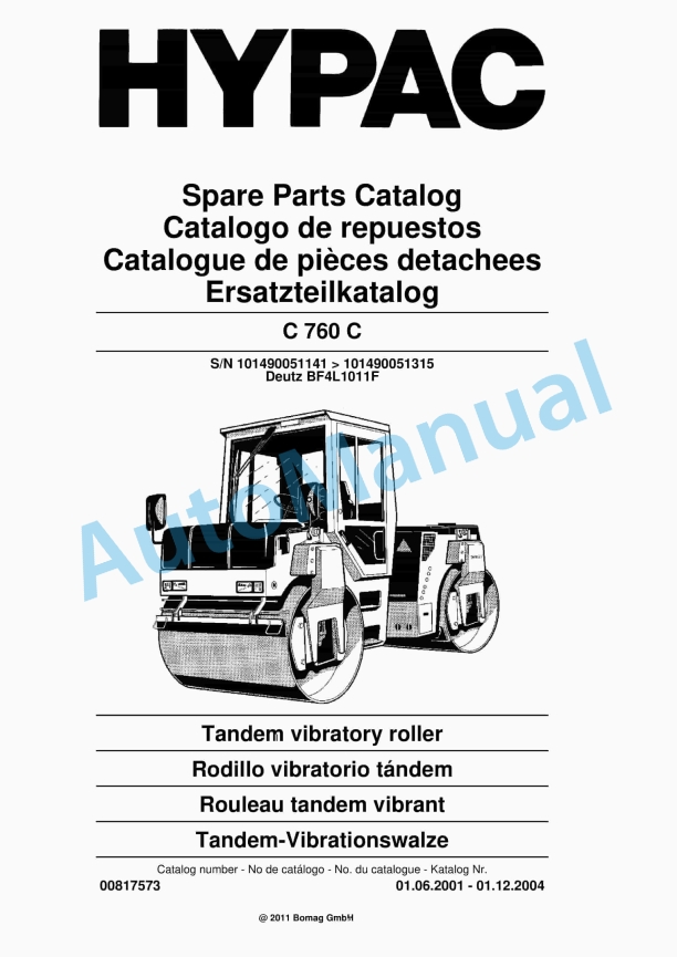 Hypac C 760 C Tandem Vibratory Roller Spare Parts Catalogue 00817573