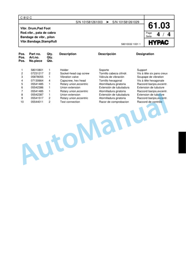 Hypac C 812 C Single Drum Wheel Drive Vibratory Roller Spare Parts Catalogue 00817574 3 Hypac C 812 C Single Drum Wheel Drive Vibratory Roller Spare Parts Catalogue 00817574-3