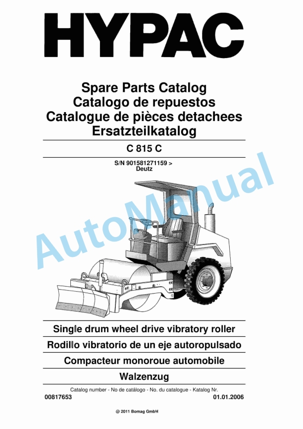 Hypac C 815 C Single Drum Wheel Drive Vibratory Roller Spare Parts Catalogue 00817653