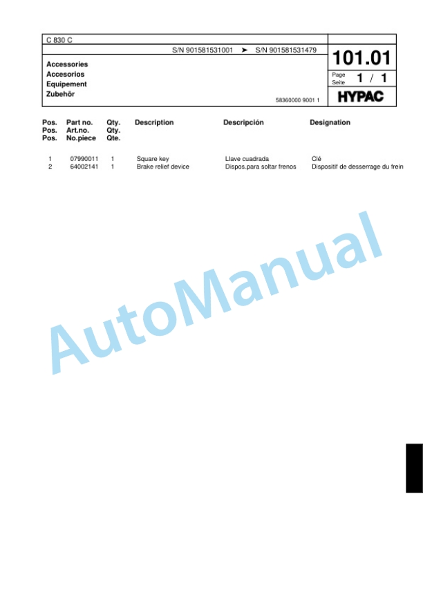 Hypac C 830 C Single Drum Wheel Drive Vibratory Roller Spare Parts Catalogue 00817863-3