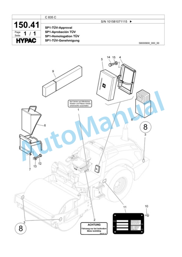 Hypac C 835 C Single Drum Wheel Drive Vibratory Roller Spare Parts Catalogue 00817580 5 Hypac C 835 C Single Drum Wheel Drive Vibratory Roller Spare Parts Catalogue 00817580-5