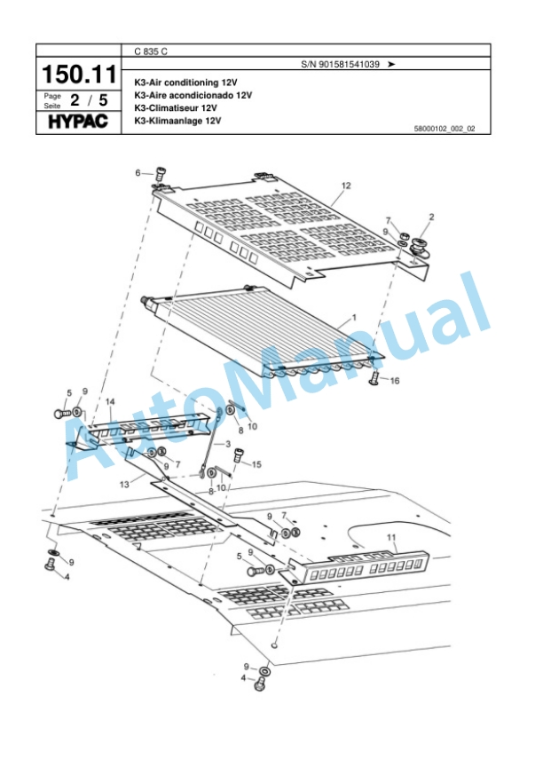 Hypac C 835 C Single Drum Wheel Drive Vibratory Roller Spare Parts Catalogue 00817865-4