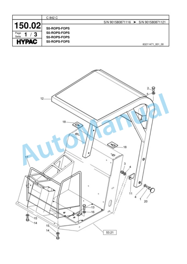 Hypac C 842 C Single Drum Wheel Drive Vibratory Roller Spare Parts Catalogue 00817651 5 Hypac C 842 C Single Drum Wheel Drive Vibratory Roller Spare Parts Catalogue 00817651-5