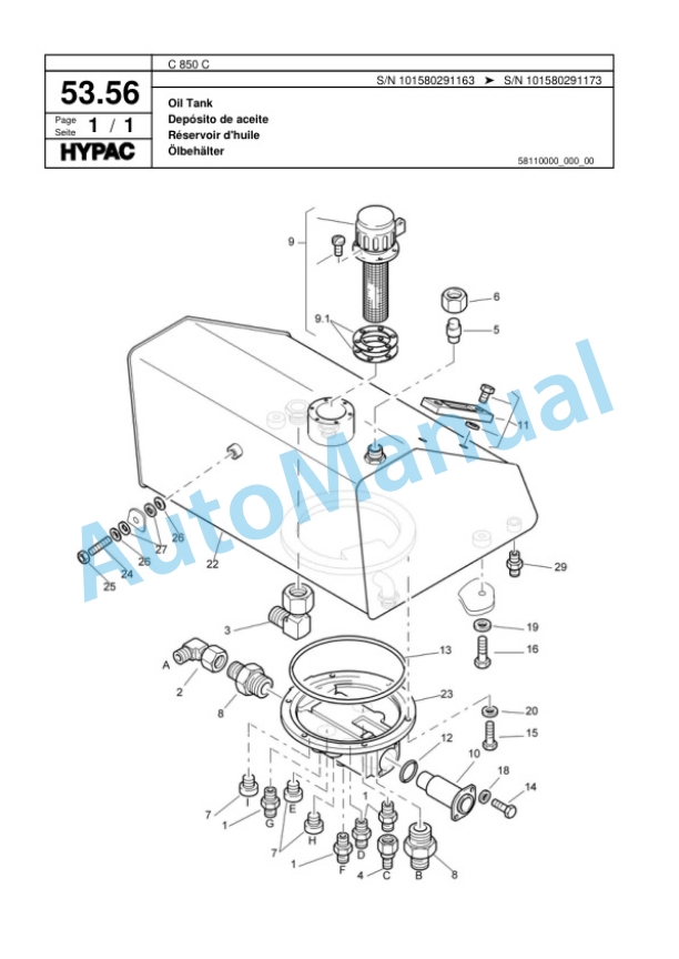 Hypac C 850 C Single Drum Wheel Drive Vibratory Roller Spare Parts Catalogue 00817583-2