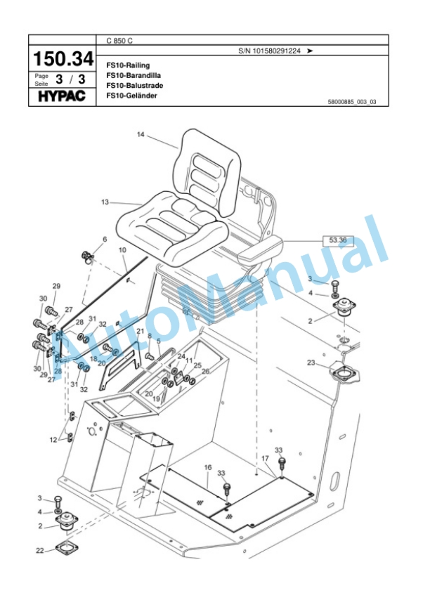 Hypac C 850 C Single Drum Wheel Drive Vibratory Roller Spare Parts Catalogue 00817583-4