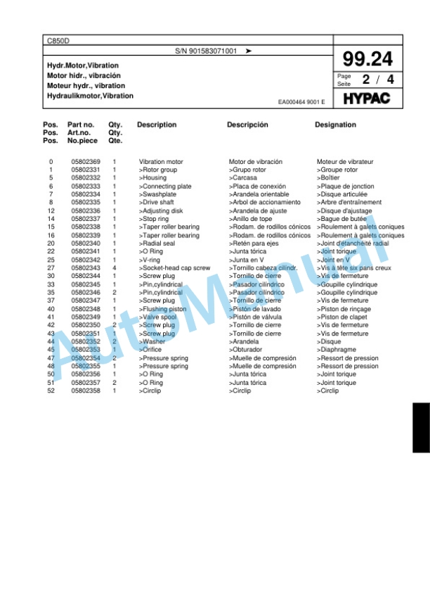Hypac C850D Single Drum Wheel Drive Vibratory Roller Spare Parts Catalogue 00818433 4 Hypac C850D Single Drum Wheel Drive Vibratory Roller Spare Parts Catalogue 00818433-4