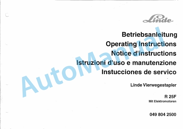 Linde 049-01 - R25F Operating Instructions