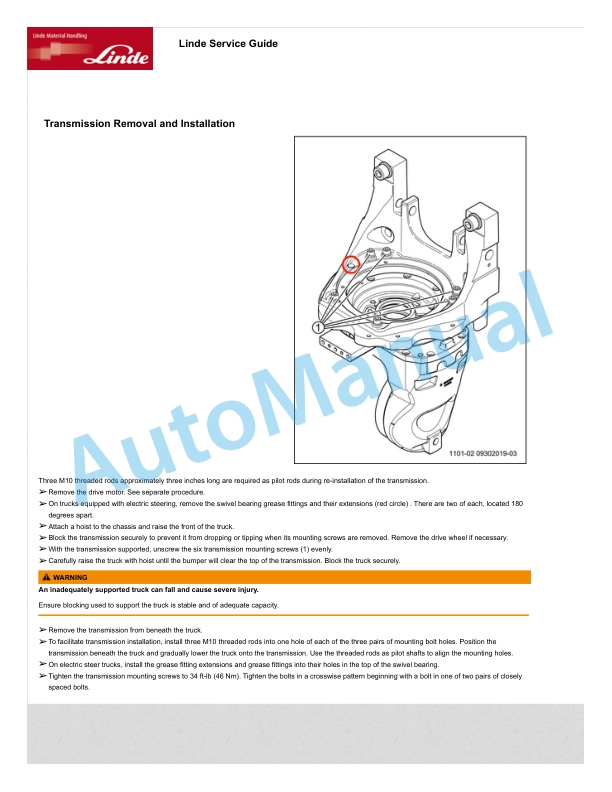 Alternative view of Linde 1101-02 - EW30, EW40, EWR30, EWR40 Production site LMH-NA Workshop Manuals SN A11101J00001 and up