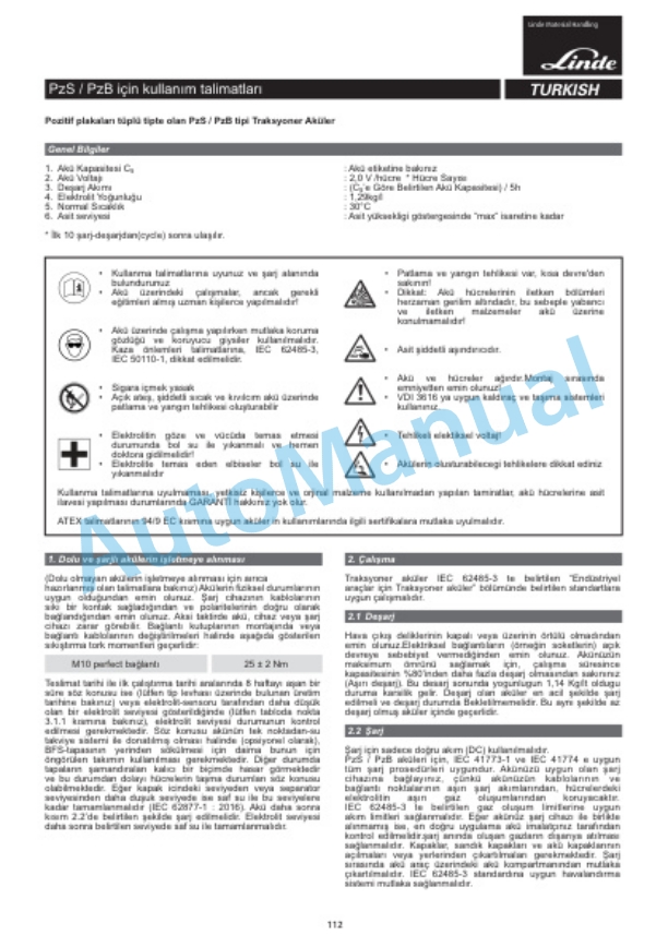 Linde 1110-01 - V08-01, V08-02 Operating Instructions SN 11.09 and up SN up to W41110V00528-4