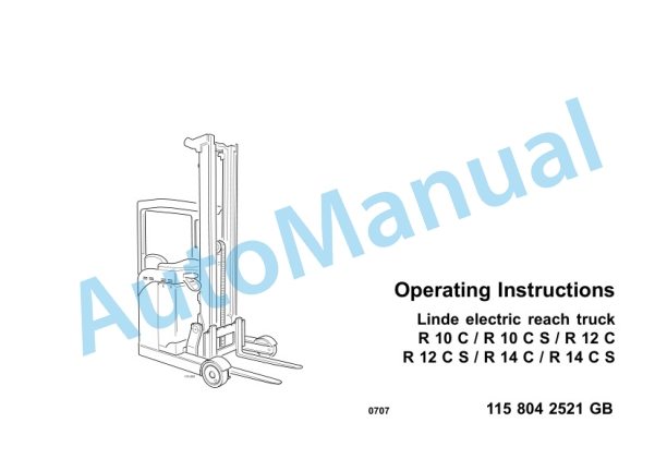 Linde 115-01 - R10C, R12C, R14C, R14HD, R16HD, R16N, R20N Operating Instructions SN 07.00 and up SN up to 11.05-2