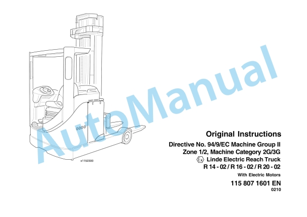 Linde 115-02 - R14 EX, R16 EX, R20 EX Operating Instructions