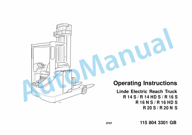 Linde 115-02 - R14, R14HD, R16, R16HD, R16N, R20, R20N Operating Instructions SN 06.02 and up SN up to 10.07
