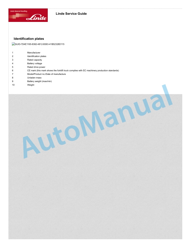 Alternative view of Linde 1159-01 - N20 Production site Xiamen Operating Instructions SN 05.16 and up
