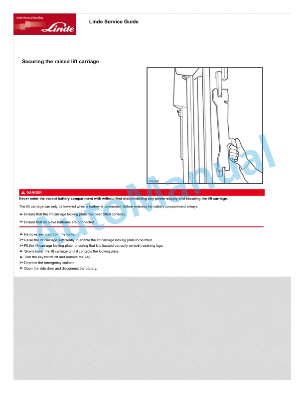 Alternative view of Linde 116-01 - R14X, R16X, R17X, R17XHD Workshop Manuals SN 01.05 and up SN up to 09.07