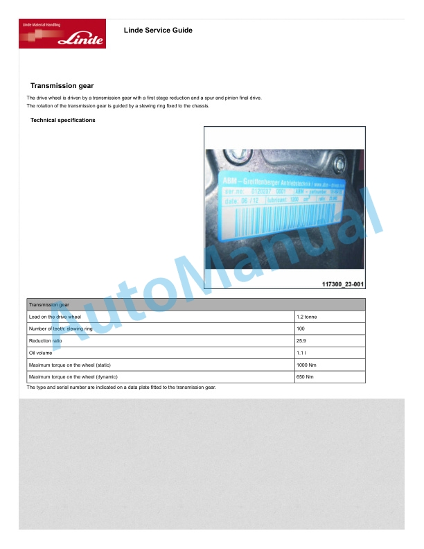 Alternative view of Linde 1163-01 - D10, D10 AP, D10 AP-B, D10FP Workshop Manuals SN W41163V00060 and up