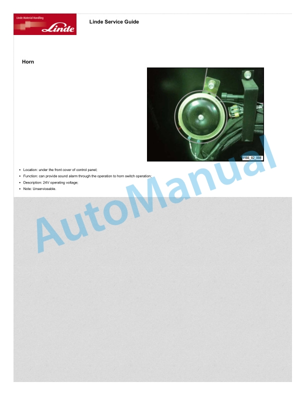 Alternative view of Linde 1166-01 - MR12AP, MR15AP Production site Xiamen Workshop Manuals SN CT1166J00001 and up
