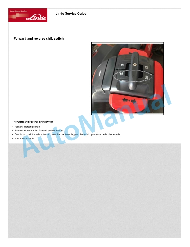 Alternative view of Linde 1166-02 - MR12AP, MR15AP Production site Xiamen Workshop Manuals