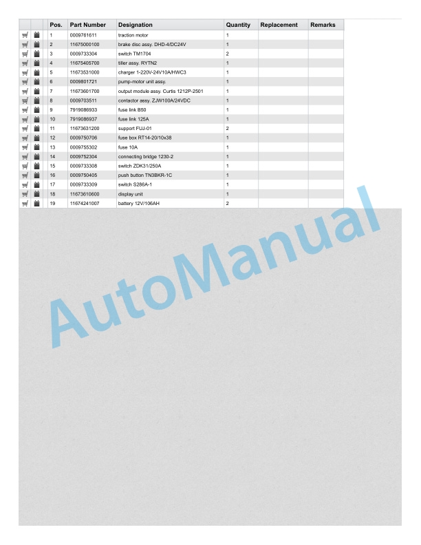 Alternative view of Linde 1167-01 - ML10 Production site Xiamen, Ningbo China Spare Parts Manual SN CT1167H00001 and up SN up to 05.18