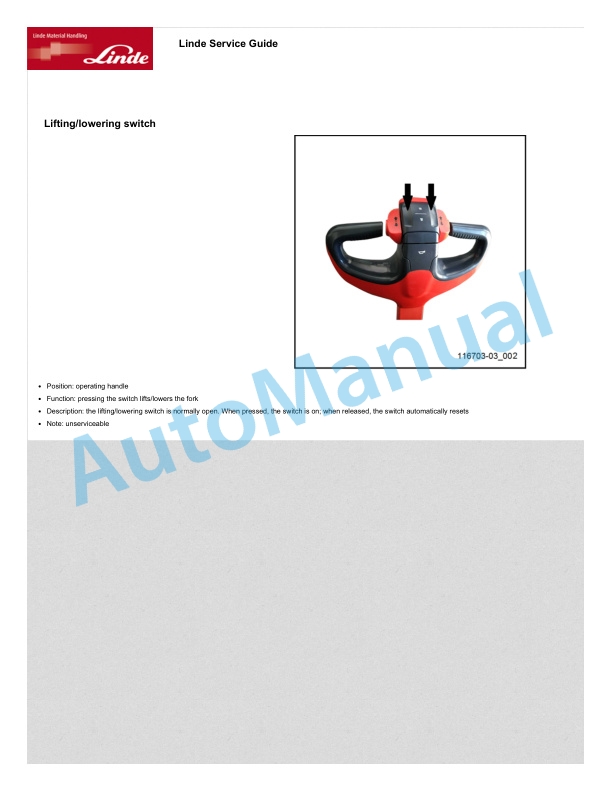 Alternative view of Linde 1167-02 - ML10, ML12, MM10, MM12, MM12i Production site Xiamen Workshop Manuals SN CT1167H20001 and up