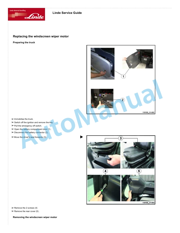 Alternative view of Linde 1191-01 - W08 Workshop Manuals SN up to W41191V00395
