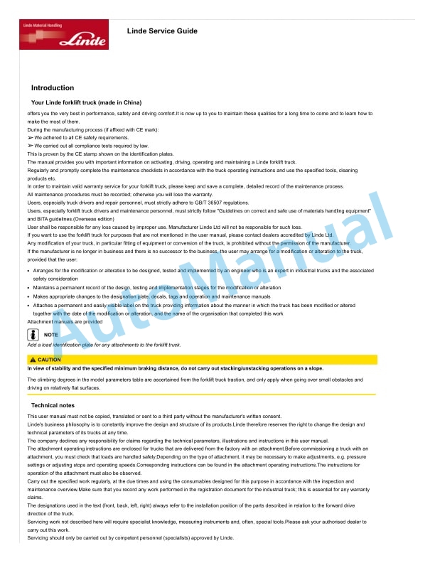 Alternative view of Linde 1216-01 - HT16Ds to HT20Ts Production site Xiamen Operating Instructions SN C11216F00001 and up