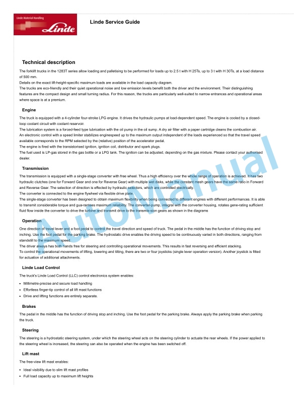 Alternative view of Linde 1283-01 - HT25D, HT25Ts, HT30D, HT30Ts Operating Instructions SN 07.11 and up