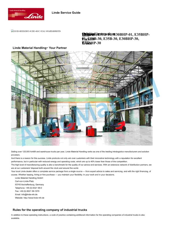 Linde 1294-01 - E30, E35 Production site Jinan Operating Instructions