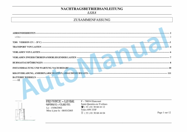 Linde 144-01 - L12LS Operating Instructions