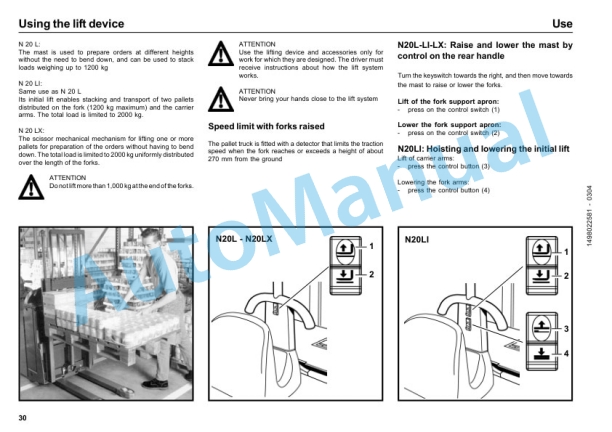 Linde 149-01 - N20, N20L, N20LI, N20LX, N25 Operating Instructions SN 02.00 and up SN up to 12.09-4