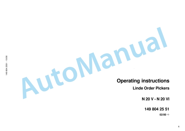 Linde 149-01 - N20V Operating Instructions SN 01.03 and up SN up to 02.06