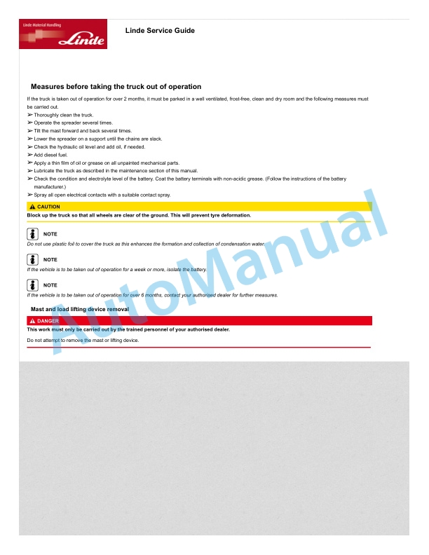 Alternative view of Linde 318-01 - C90 Operating Instructions SN 09.08 and up