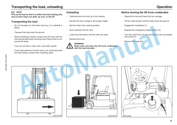 Linde 322-02 - E15, E16, E18 Operating Instructions SN 09.92 and up SN up to 06.97-2