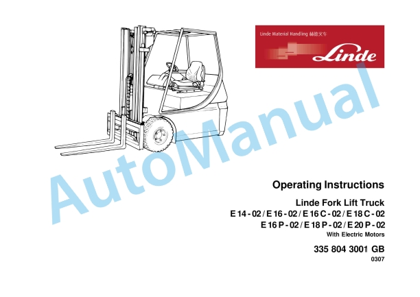 Linde 335-02 - E14, E16, E16C, E18C, E18P, E20P Operating Instructions SN 06.98 and up SN up to 01.12