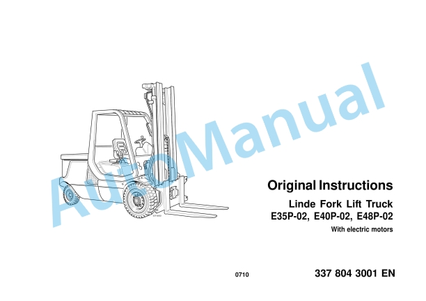 Linde 337-02 - E35P, E40P, E48P Operating Instructions SN 11.95 and up SN up to 10.11