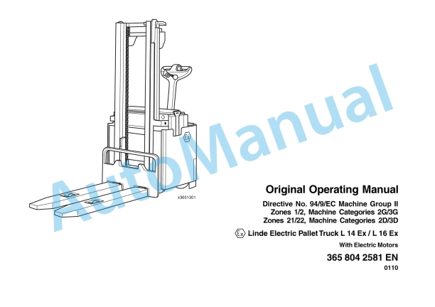 Linde 365-01 - L14 EX, L16 EX Operating Instructions
