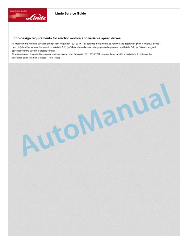 Alternative view of Linde 8905-01 - MV01 Operating Instructions SN CT8905V00001 and up