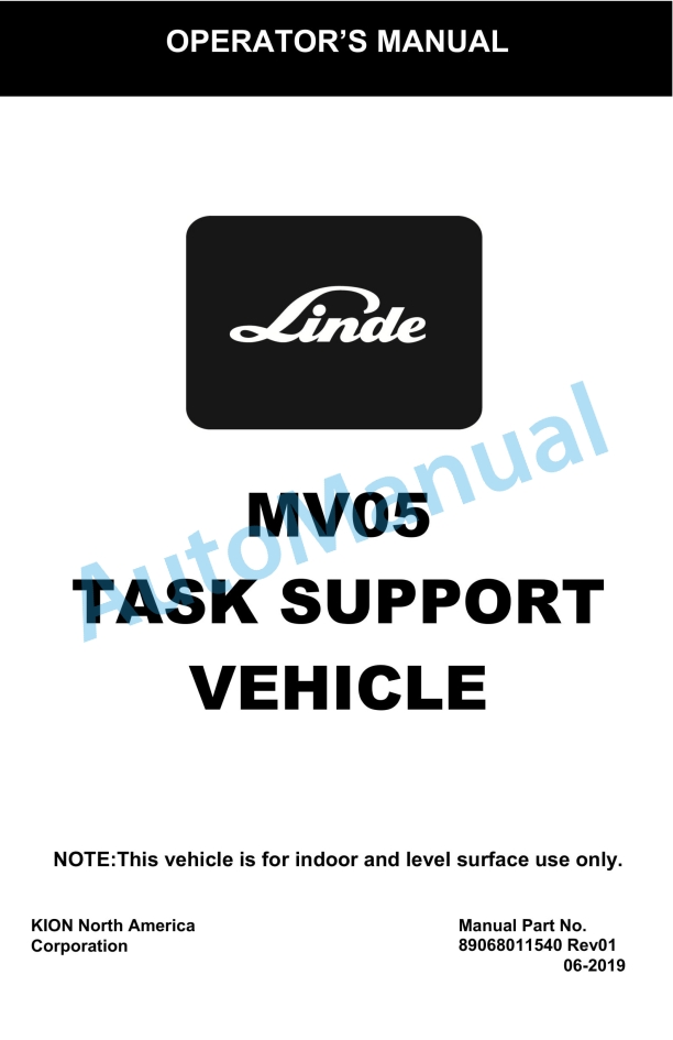 Linde 8906-01 - MV05 Operating Instructions SN AT8906V00001 and up
