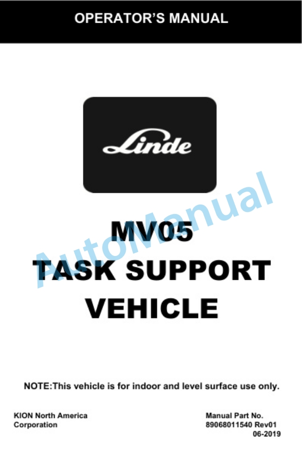Linde 8906-01 - MV05 Operating Instructions SN AT8906V00001 and up-2
