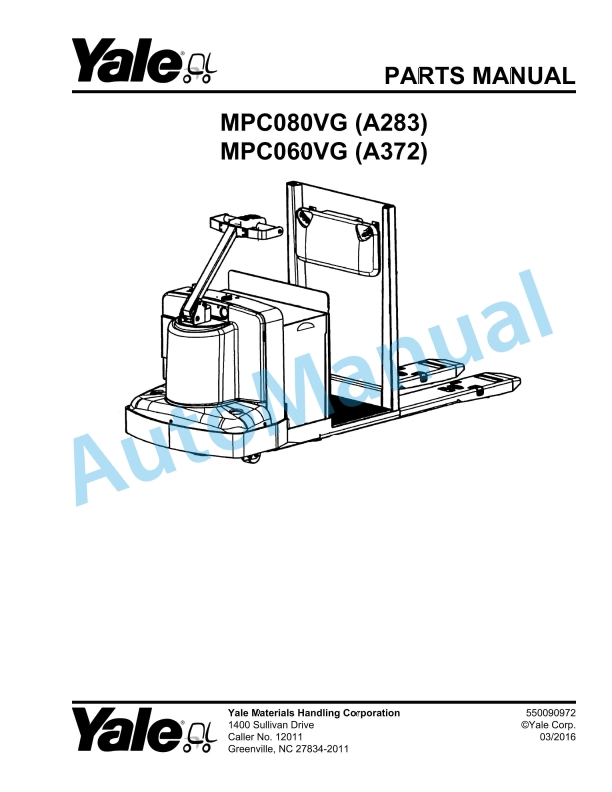 Yale A283 - A372 MPC080VG, MPC060VG Parts Manual 550090972