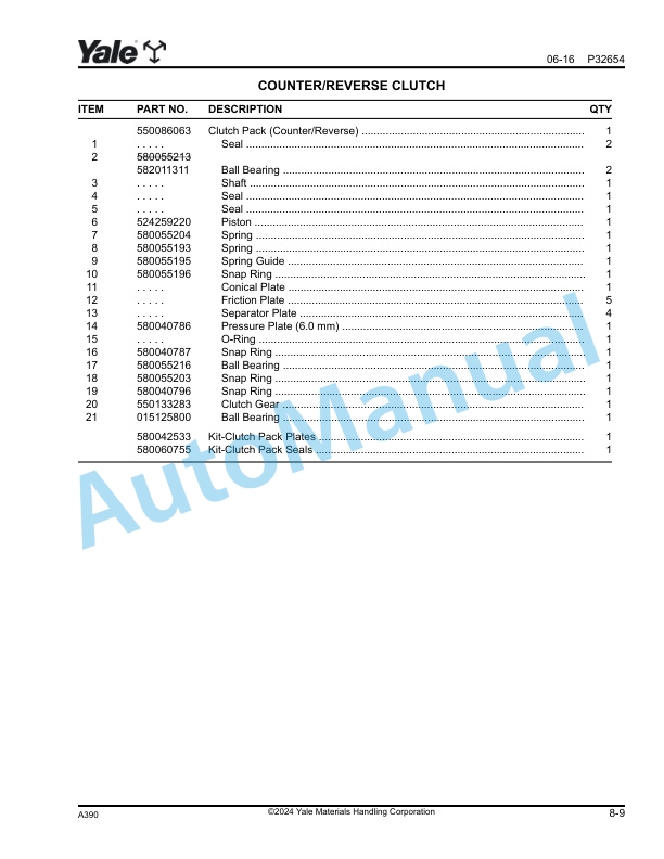 Alternative view of Yale A390 GP-GLP040MX, GP050MX, GP060MX Parts Manual 550141688