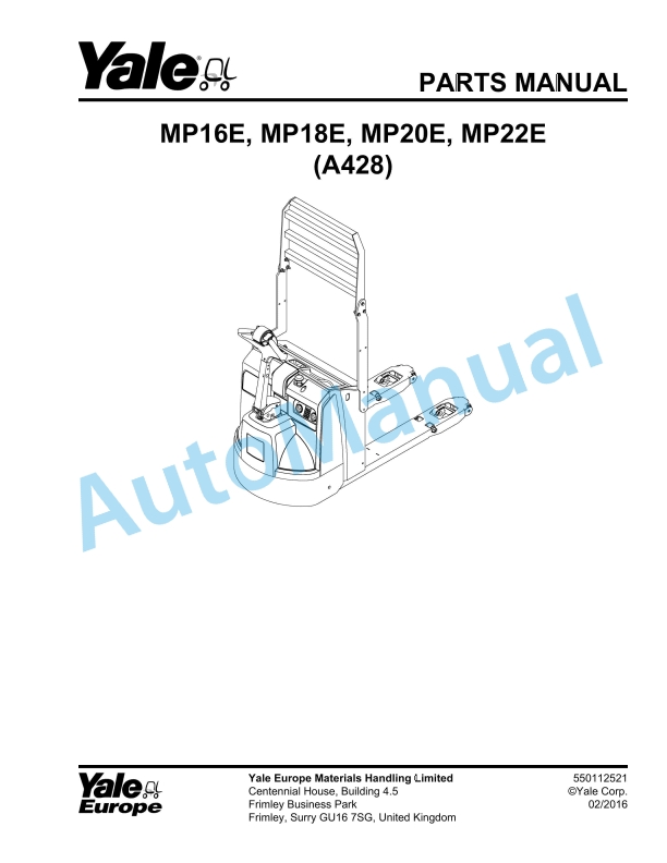 Yale A428 MP16E, MP18E, MP20E, MP22E Parts Manual 550112521