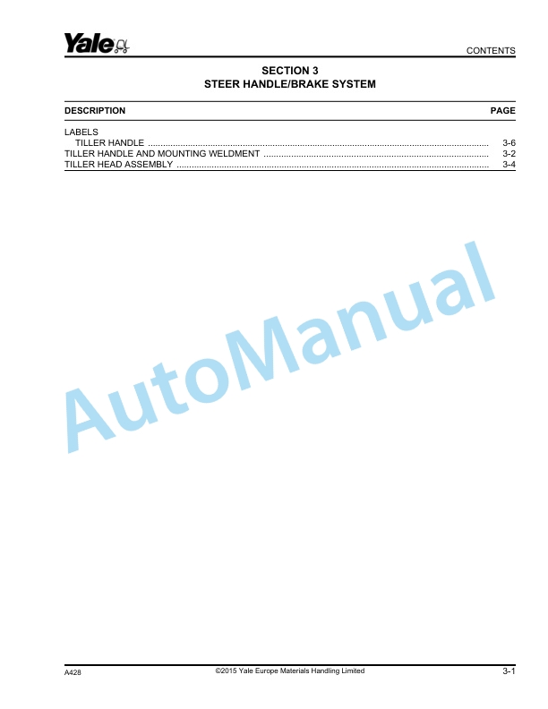Yale A428 MP16E, MP18E, MP20E, MP22E Parts Manual 550112521 3 Yale A428 MP16E, MP18E, MP20E, MP22E Parts Manual 550112521 - Image 3