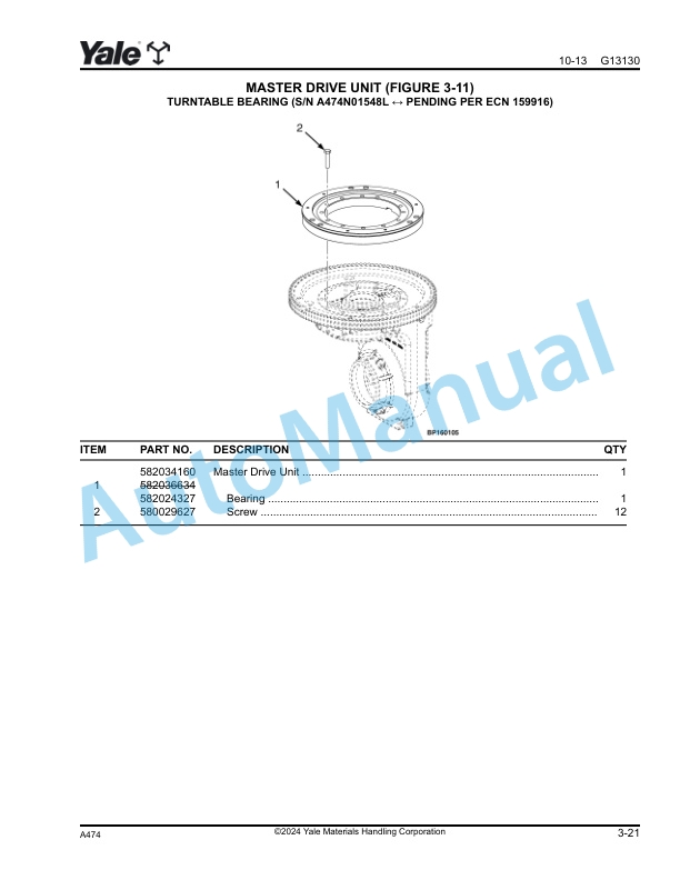 Alternative view of Yale A474 - A497 - E826 ss030bf, FS030BF, OS030BF Order Picker Parts Manual 550032957