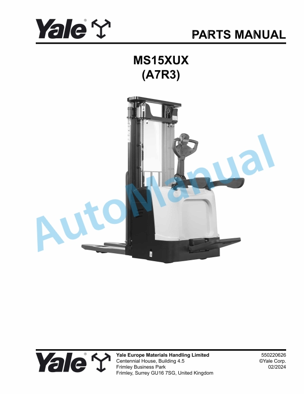 Yale A7R3 MS15XUX Parts Manual 550220626