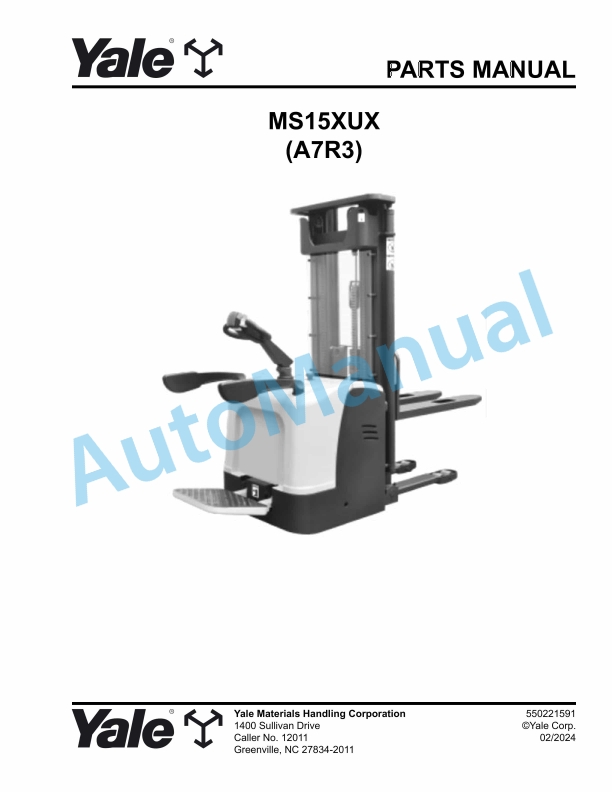 Yale A7R3 MS15XUX Parts Manual 550221591